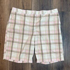 Izod Ladies Performx Plaid Golf Shorts Size 16 Beige Pink Brown Chino Stretch